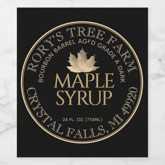 Maple Syrup Gold en Black Maple Leaf Label Wijn Etiket (Enkel label)
