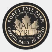 Maple Syrup Gold en zwarte bladmantel Ronde Sticker (Voorkant)
