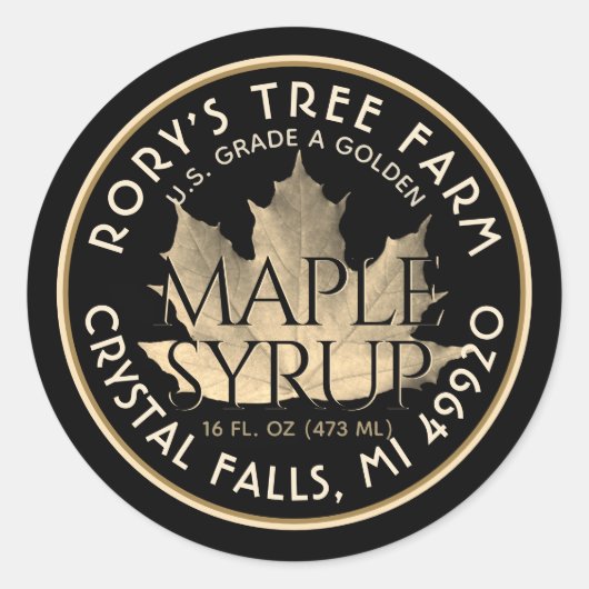 Maple Syrup Gold en zwarte bladmantel Ronde Sticker (Voorkant)