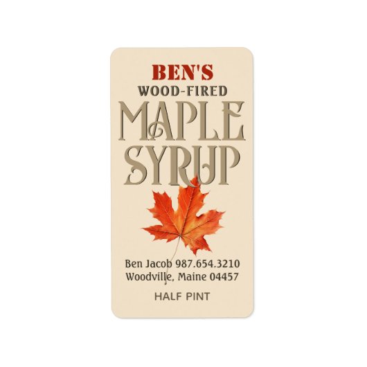 Maple Syrup Jug Label Ivoor met Oranje Leaf (Voorkant)