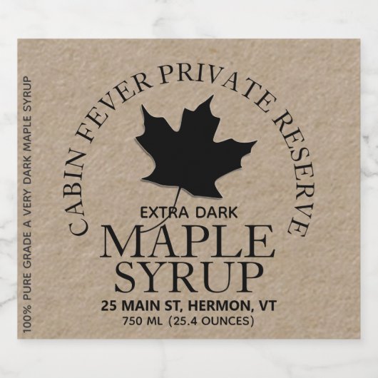 Maple Syrup Kraft Jar Label met zwart blad Likeurfles Etiket (Enkel label)