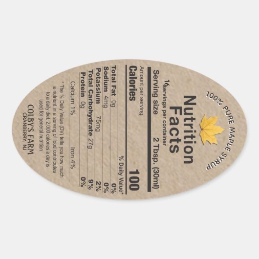 Maple Syrup Kraft Voeding Feiten Ovaal Blad Label (Voorkant)