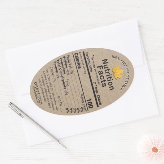 Maple Syrup Kraft Voeding Feiten Ovaal Blad Label (Envelop)