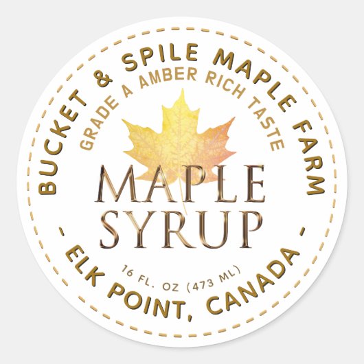 Maple Syrup Label Autumn Maple Leaf Gold Text (Voorkant)