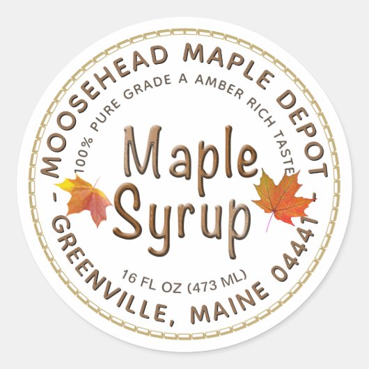 Maple Syrup Label Autumn Maple vertrekt met rand (Voorkant)