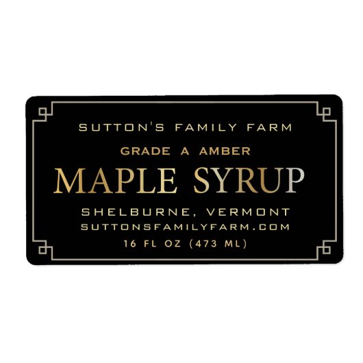 Maple Syrup Label Black en Gold Border (Voorkant)