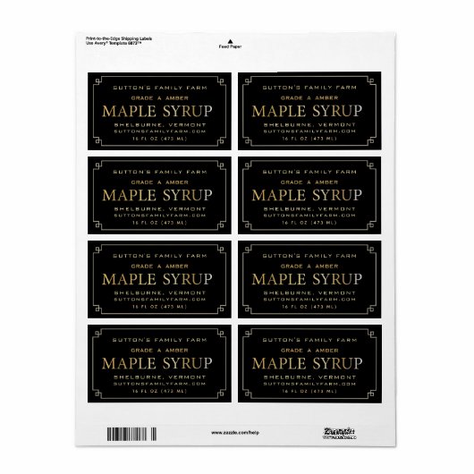 Maple Syrup Label Black en Gold Border (Full Sheet)