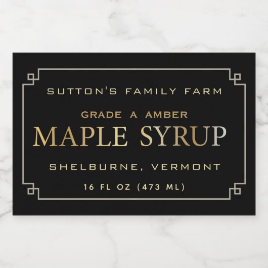Maple Syrup Label Black en Gold Border Voedselcontainer Etiket (Enkel label)