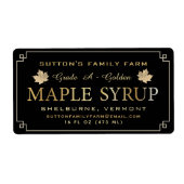 Maple Syrup Label Black en Gold Leaves en Border (Voorkant)