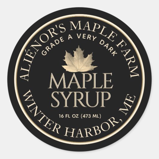 Maple Syrup Label Black met Gold Leaf (Voorkant)
