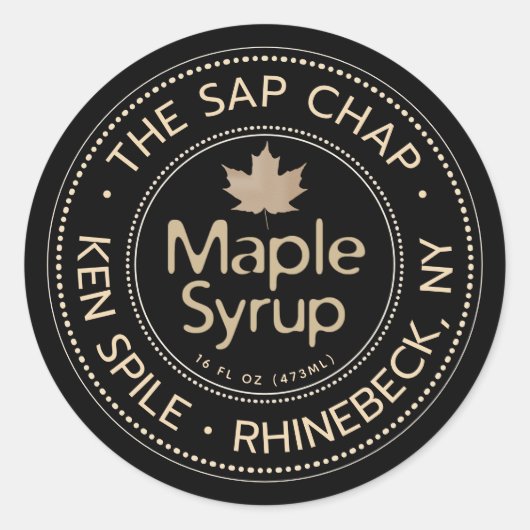 Maple Syrup Label met Maple Leaf op zwart (Voorkant)