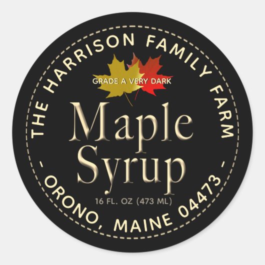 Maple Syrup Label Metallic Gold Font met bladeren (Voorkant)