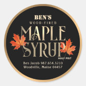 Maple Syrup Label Zwart en Goud met Oranje Leaf (Voorkant)