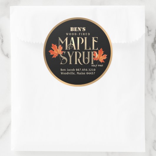 Maple Syrup Label Zwart en Goud met Oranje Leaf (Tas)