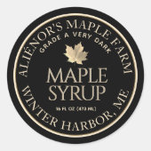 Maple Syrup Label Zwart met Goud Maple Leaf (Voorkant)