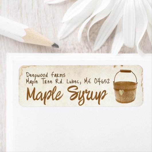 Maple Syrup met Sap Bucket plastic etiket (Insitu)