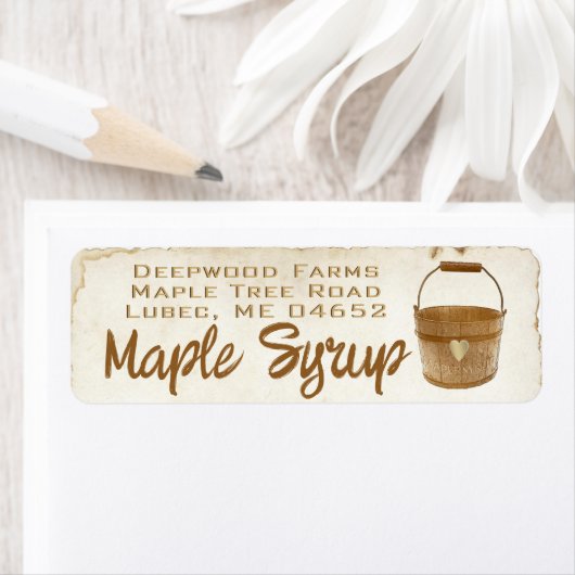 Maple Syrup met Sap Bucket plastic etiket (Insitu)