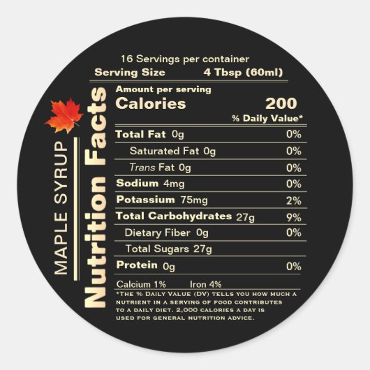 Maple Syrup Nutrition Facts Red Sugar Maple Leaf Ronde Sticker (Voorkant)