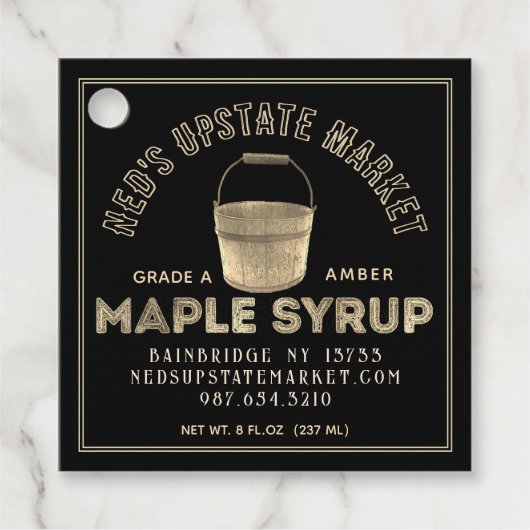 Maple Syrup Nutrition Label Gold Bucket on Black (Voorkant)