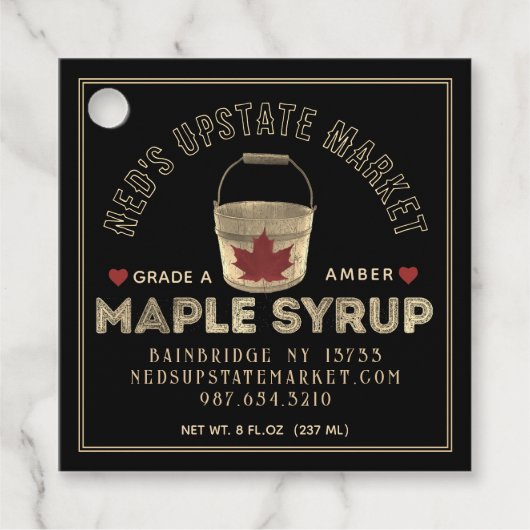 Maple Syrup Nutrition Red Leaf Sap Bucket Heart Bedankjes Labels (Voorkant)