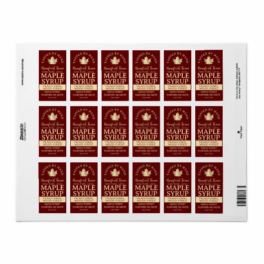 Maple Syrup op adres of verzendlabel Red Leaf Etiket (Full Sheet)
