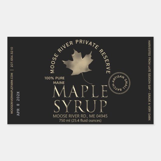 MAPLE SYRUP Private Reserve Gold Leaf Harvest Date Rechthoekige Sticker (Voorkant)