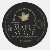 MAPLE SYRUP Private Reserve Gold Leaf Harvest Date Ronde Sticker (Voorkant)