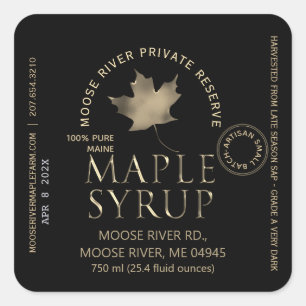 MAPLE SYRUP Private Reserve Gold Leaf Harvest Date Vierkante Sticker
