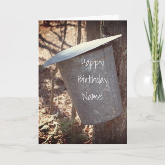 Maple Syrup Sap Bucket on Tree Birthday Kaart (Voorkant)