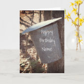 Maple Syrup Sap Bucket on Tree Birthday Kaart (Gele Bloem)