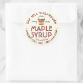 Maple Syrup Sap Bucket Red Text op artikellabel Ronde Sticker (Tas)