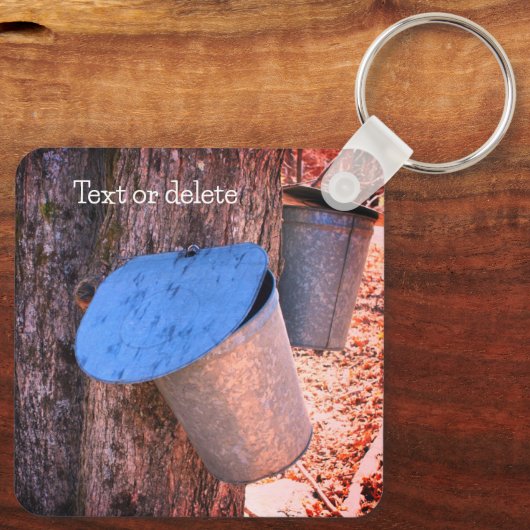 Maple Syrup Sap Buckets Natuur Gepersonaliseerd Sleutelhanger (Achterkant)