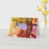 Maple Syrup Sap Buckets op de Boom Kunstdag Kaart (Gele Bloem)