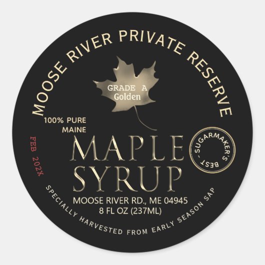 Maple Syrup Sugarmaker's Beste Datum Goud Zwart Ronde Sticker (Voorkant)