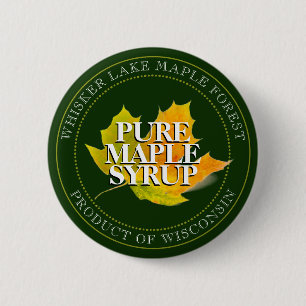 Maple Syrup Yellow Sugar Maple Leaf Editable Green Ronde Button 5,7 Cm