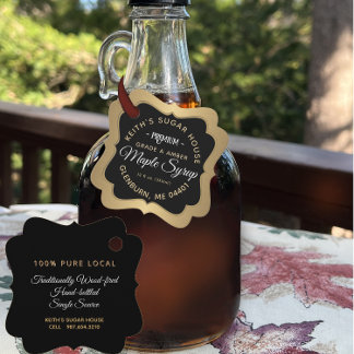 Maple Syrup Zwart en Goud Elegant Script hangtag Bedankjes Labels