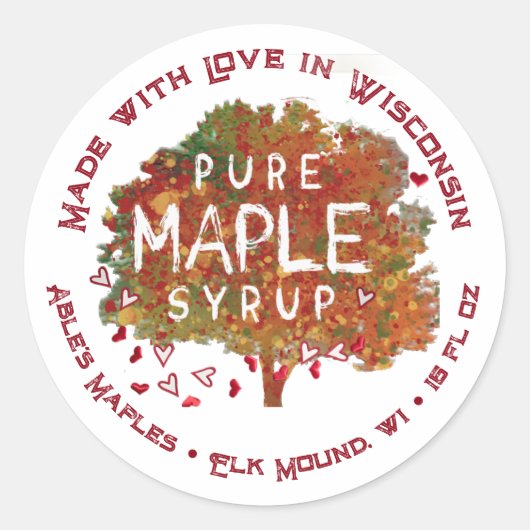 Maple Tree en harten Gemaakt met liefde in uw staa Ronde Sticker (Voorkant)