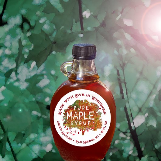 Maple Tree en harten Gemaakt met liefde in uw staa Ronde Sticker