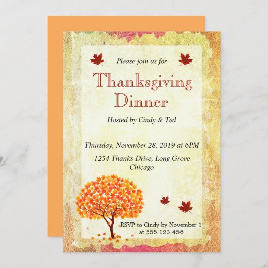 Maple Tree Thanksgiving Kaart (Voorkant / Achterkant)