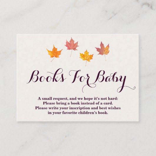 Maple verlaat Herfst Baby shower Boeken voor Baby Informatiekaartje (Voorkant)