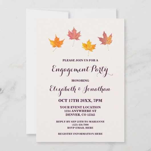 Maple verlaat Herfst Engagement Party Kaart (Voorkant)