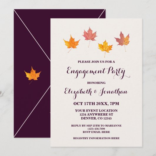 Maple verlaat Herfst Engagement Party Kaart (Voorkant / Achterkant)