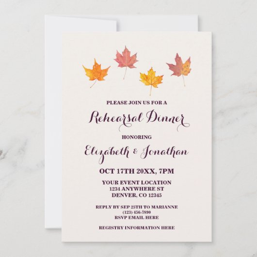 Maple verlaat Herfst repetitiediner Kaart (Voorkant)