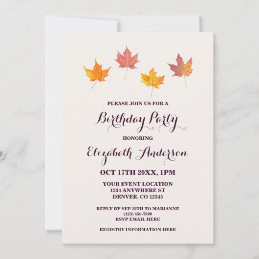 Maple verlaat verjaardag Herfst Kaart (Voorkant)