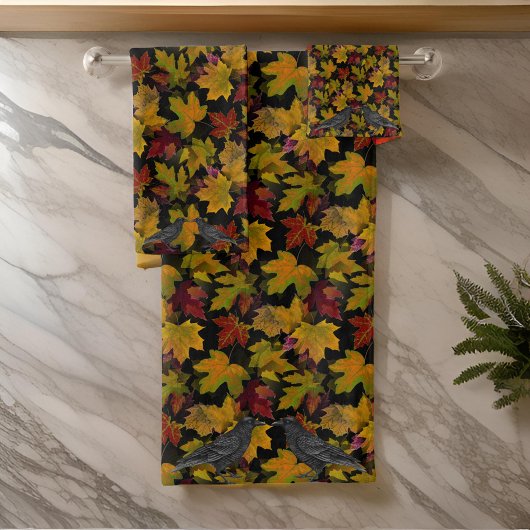 Maple verlaat zwarte kraaien in de herfst bad handdoek