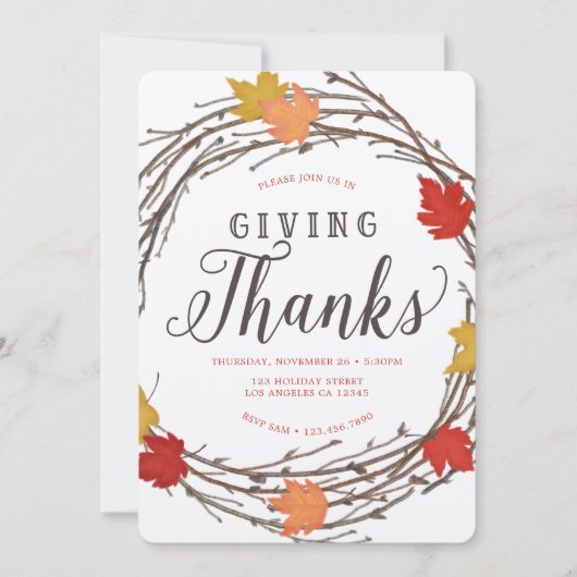 Maple Wreater Thanksgiving Dinner Invitation Kaart (Voorkant)