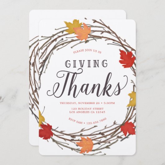 Maple Wreater Thanksgiving Dinner Invitation Kaart (Voorkant / Achterkant)