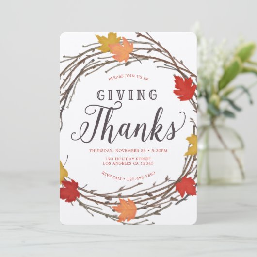 Maple Wreater Thanksgiving Dinner Invitation Kaart (Staand voorkant)