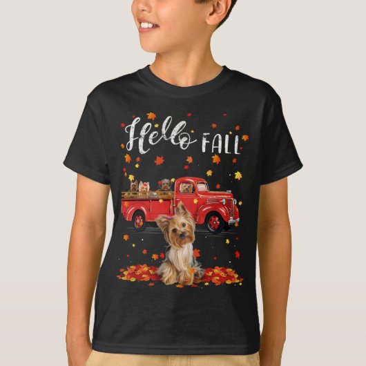 Maple Yorkshire Terrier Hondenblad Herfst Herfst R T-shirt (Voorkant)