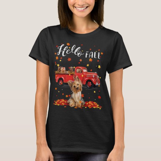 Maple Yorkshire Terrier Hondenblad Herfst Herfst R T-shirt (Voorkant)